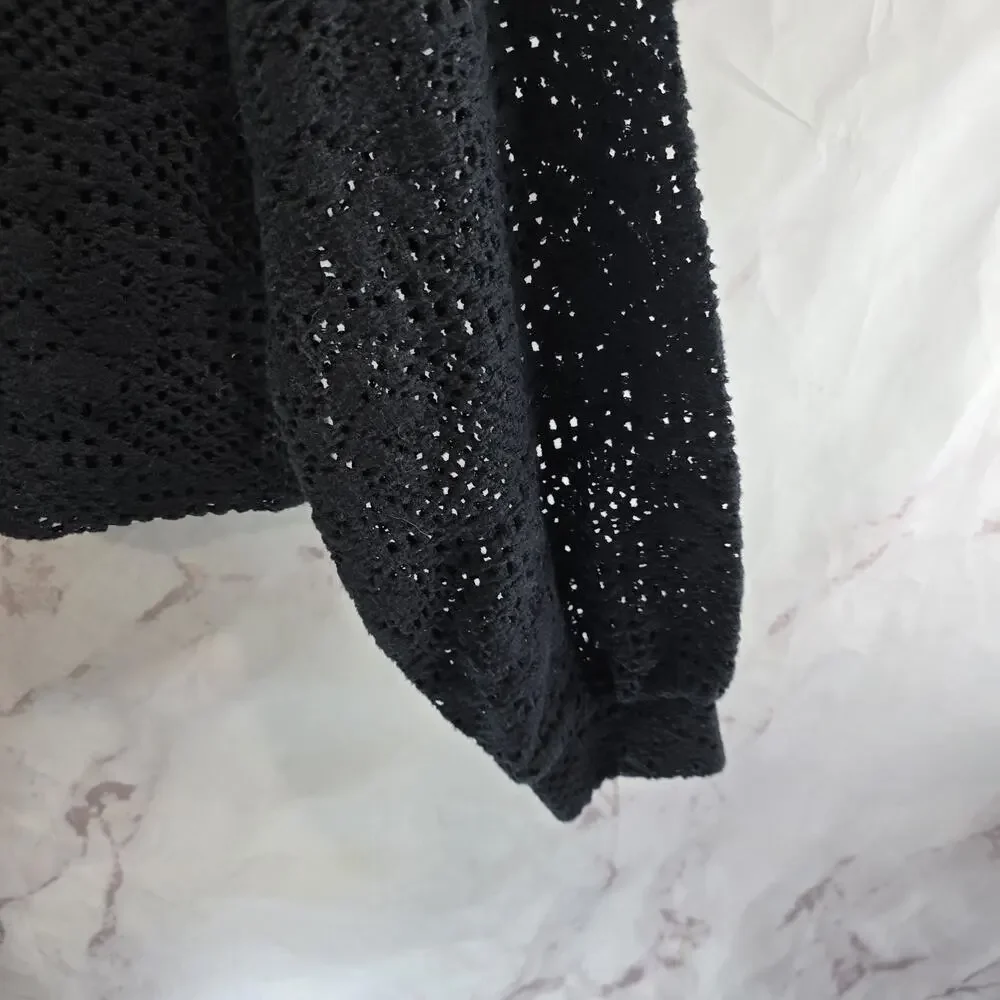 Anthropologie Shirt Womens Small Black Lace Eyelet Balloon Puff Sanctuary